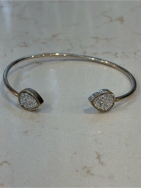 Alex and Ani Silver Tear-Drop Pavé Open Cuff Bracelet